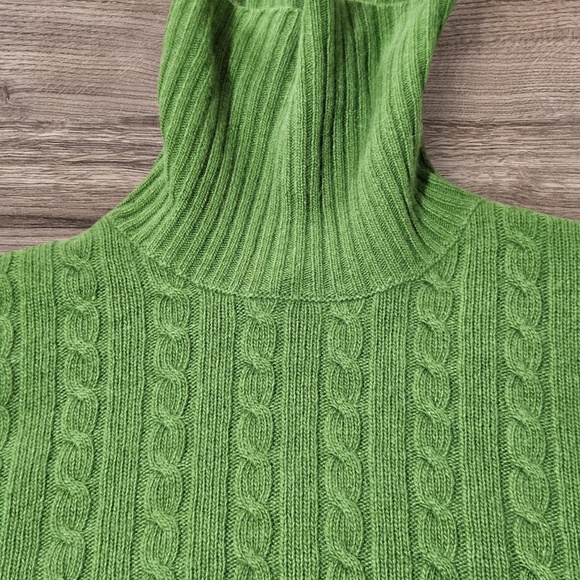 J Crew Vintage Green Angora Cashmere Wool Rayon Turtleneck Cable Knit Sweater L - Picture 4 of 10